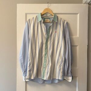 Scotch & Soda Blue and White Striped Button-Down Shirt